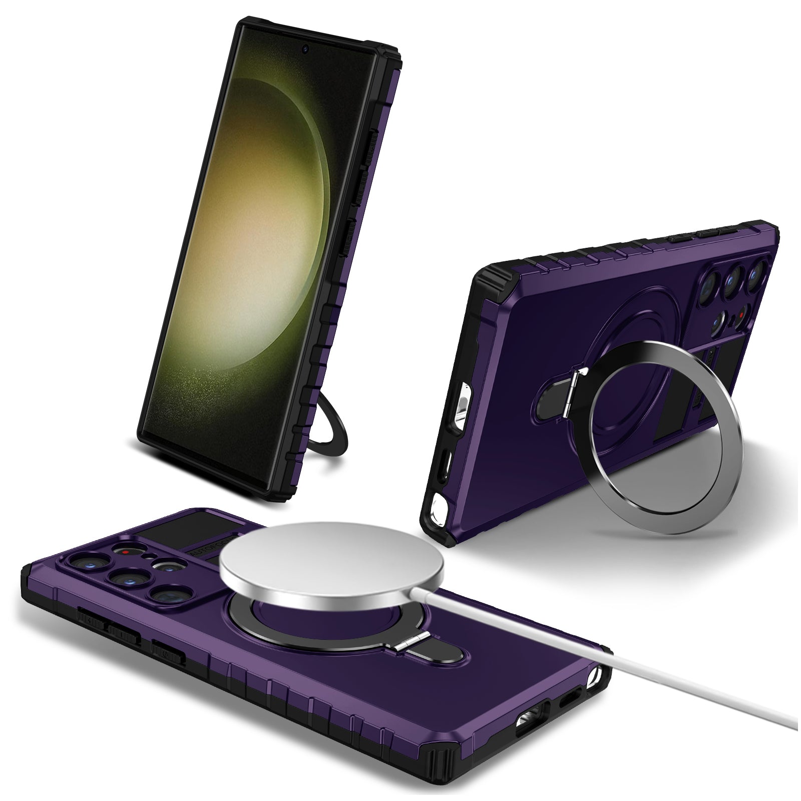 For Samsung Galaxy S24 Ultra Magnetic Kickstand Cover PC+TPU Phone Case Compatible with MagSafe For Samsung Galaxy S24 Ultra Magnetic Kickstand Cover PC+TPU Phone Case Compatible with MagSafe